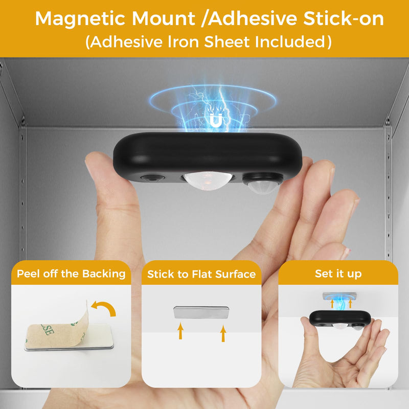 [AUSTRALIA] - LED Motion Sensor Puck Lights, Small Rechargeable Under Cabinet Light, Dimmable Warm White Closet Lights, Wireless Under Cabinet Lighting for Drawer, Kitchen (6 Pack) 6 pack-Black 