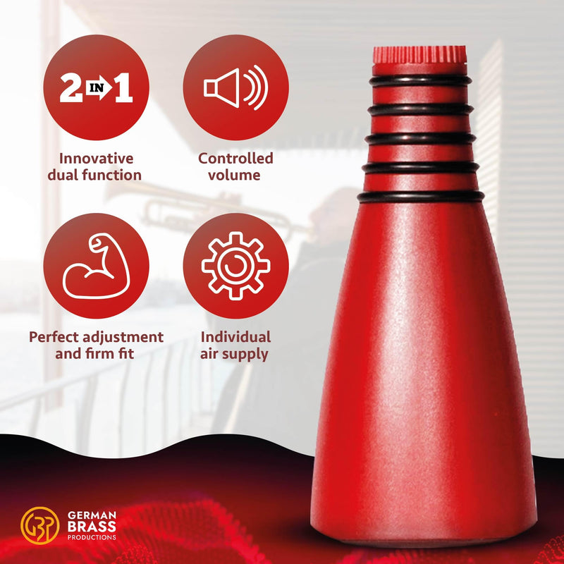 GERMAN BRASS PRODUCTIONS trumpet mute | silencer with dual function as practice and mouthpiece mute for trumpet | adaptable for all trumpets | trumpet accessories made in Germany | Red