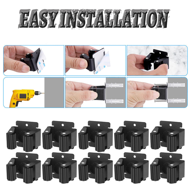ChaneeHann Set of 10 Tool Holder Set, Broom Holder Wall, Garden Tool Holder, Broom Holder with Mounting Material, Garden Tool Holder Wall Mount for Mop, Broom, Shovel, Tools