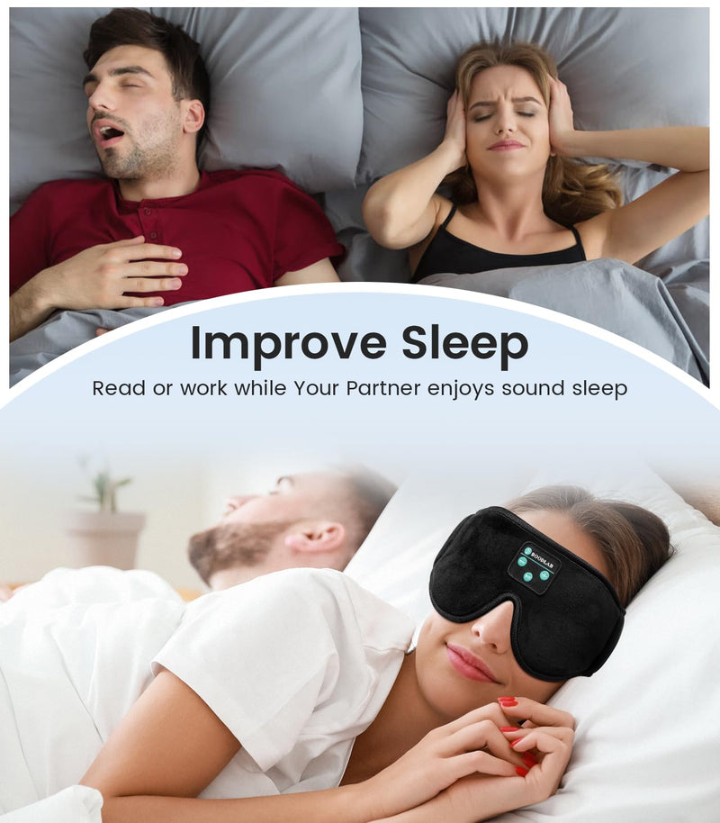 Bluetooth Sleep Mask, Boodlab Sleep Mask with Bluetooth Headphones, Sleeping Headphones for Side Sleepers Travel Yoga, Cool Tech Gadgets Unique Gift for Valentine's Mother's Day Birthday Christmas Black Gray