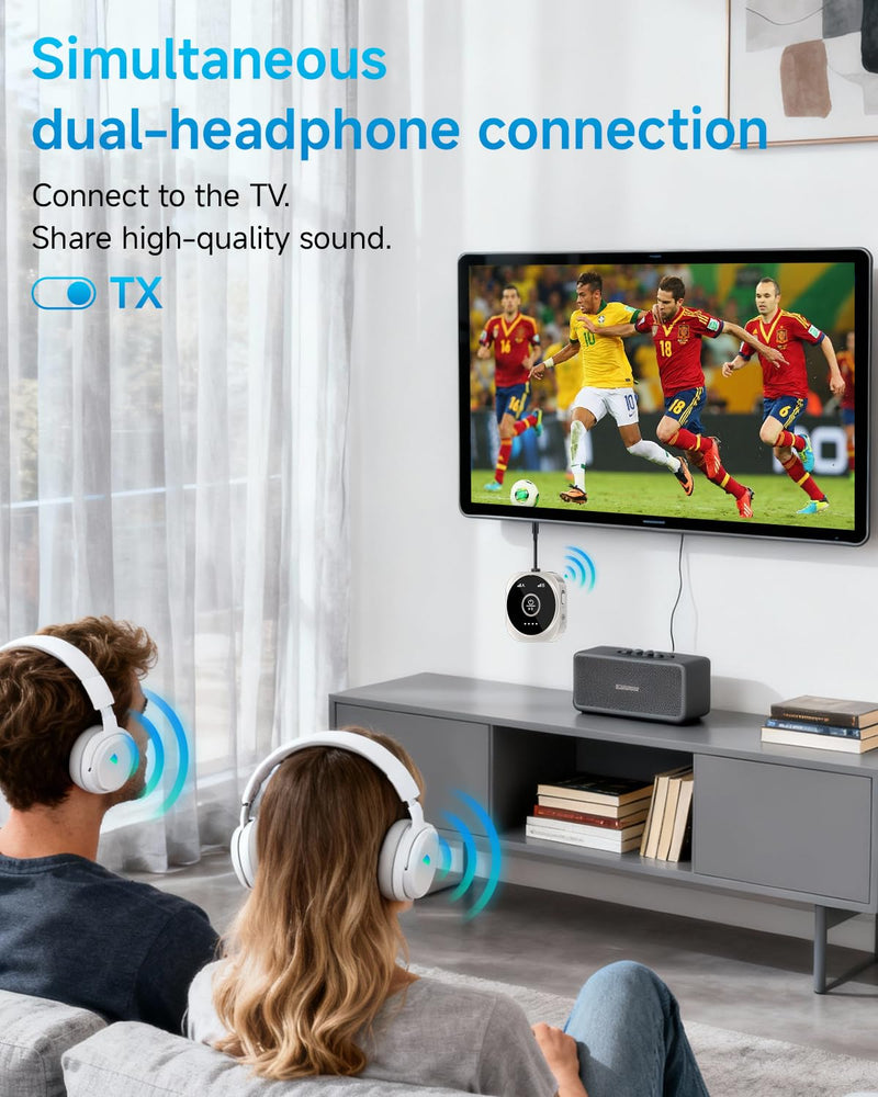 [AUSTRALIA] - Airplane Bluetooth 5.4 Transmitter Receiver with aptX Low Latency,Supports 2 AirPods or Headphones, 24Hr Playtime, 3.5mm AUX Wireless Audio Adapter for Home Stereo, Travel Flight, Home, Gym Silver 