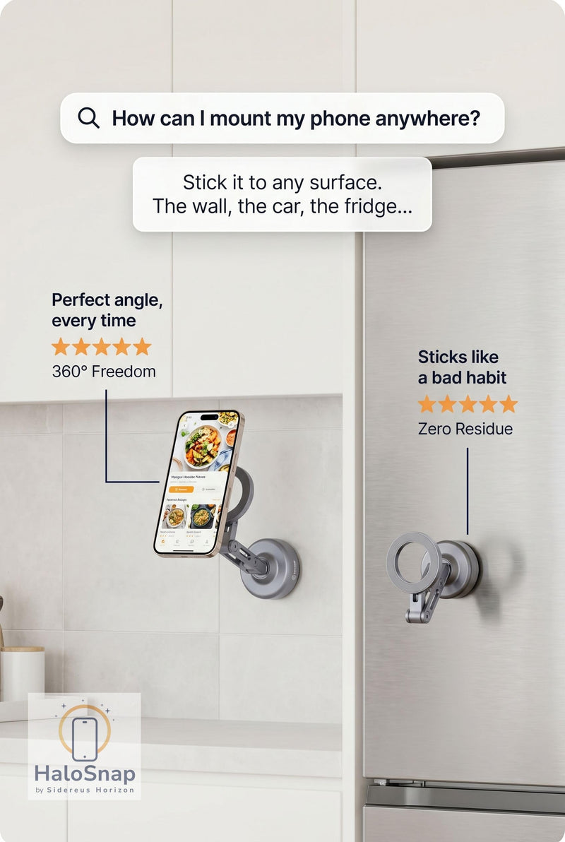 Magnetic Phone Mount for Wall & Multi-Surface – MagSafe Compatible Wall Phone Holder, 360° Adjustable | Kitchen, Gym, Shower, Bathroom, Desk | Strong Magnet for iPhone 12-17, Samsung Galaxy Gray