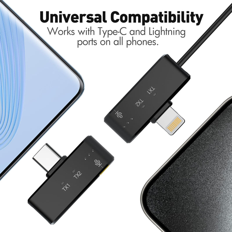 Wireless Lavalier Microphone for iPhone/Android, Mini Microphone with Noise Cancellation, 18Hrs Battery Life, Lapel Bluetooth Mic, USB C Wireless Lapel Microphone for Video Recording
