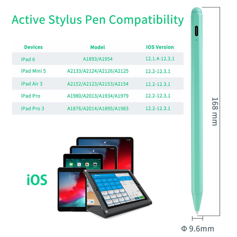 Stylus for iPad Pencil 9th/8th Generation 10.2",Palm Rejection 1.5mm Replaceable Fine Tip Active Stylus Compatible with Apple Pencil for iPad Pen 10.2 Inch 9th/8th for Drawing and Sketching Green