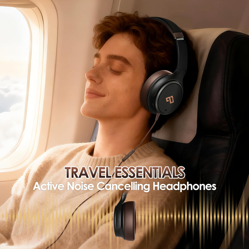 [AUSTRALIA] - USB C Headphones Wired Headphones Over Ear with HD Mic, Foldable Active Noise-Canceling Headphone for iPad/Sports/School/Travel/iPhone 17/16/15, Samsung S25/S24, Google Pixel 9,Ideal Gifts-Brown Brown 