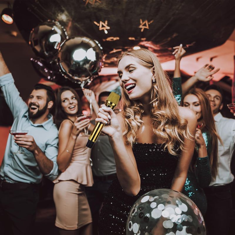 Handheld Wireless Microphone, Rechargeable UHF Microphone, 200Ft, Plating Gold 2 MIC,Handheld Dynamic Wireless Mic for Large Stage Singing Karaoke Wedding DJ Party Speech Church Class Use PA System Golden 2-Mic