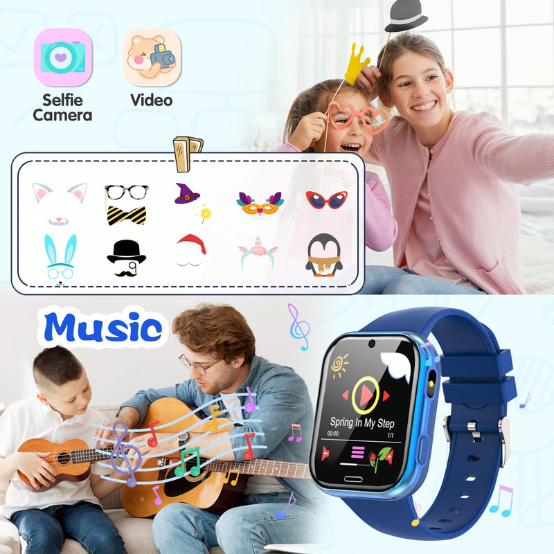 Smart Watch for Kids Suitable for Boys and Girls 4-12 Years with 19 Games Camera Video Music Alarm Clock Audiobook Learn Card Calculator Educational Kids Smartwatch Toys Birthday Idea(Blue)