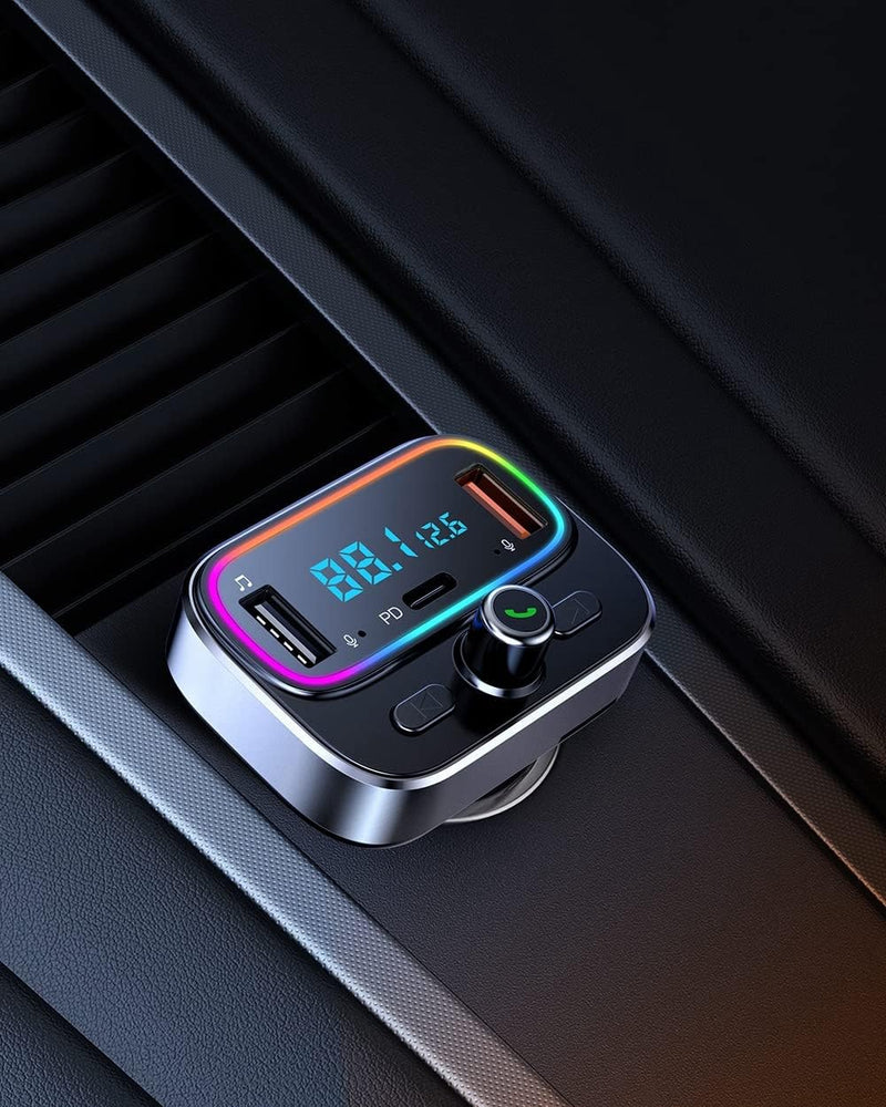 [AUSTRALIA] - Bluetooth 5.4 FM Transmitter for Car Wireless Radio Adapter Kit, Hands-Free Calling Dual Microphone, Fast Charging 18W & PD 20W for All Smartphones Audio Players, Supports TF/SD Card and USB Disk 