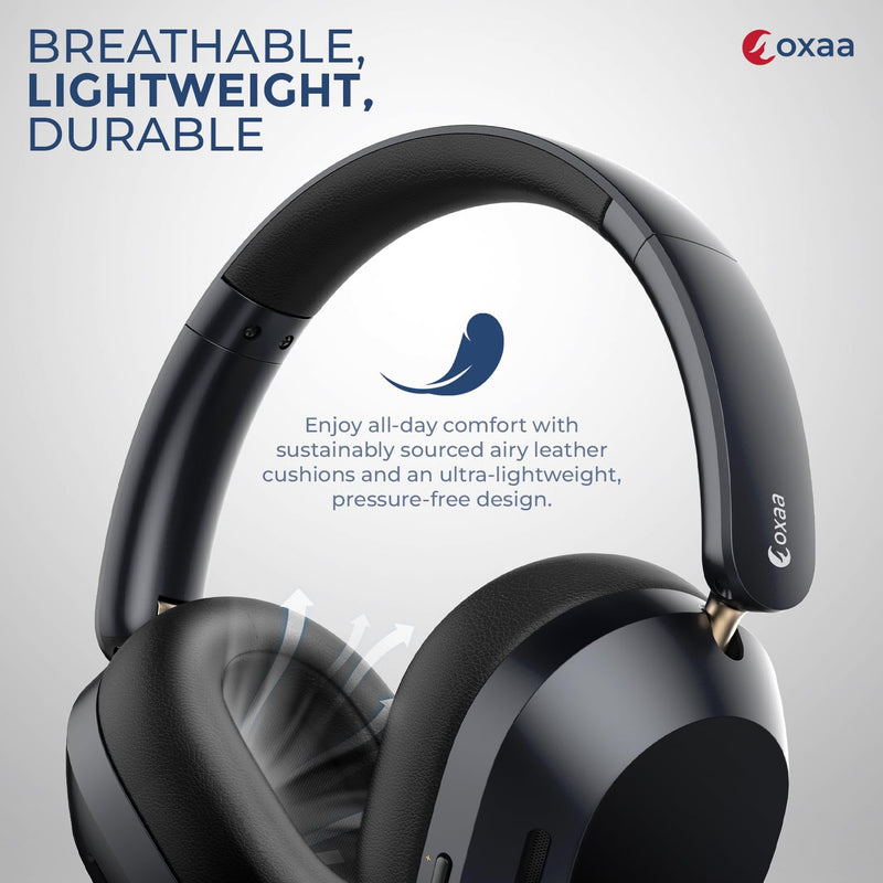 Headphones Wireless Headset with Deep Bass, 43dB Active Noise Cancelling Headphones for Adults, Wireless Headphones with 70H Battery, Fast Charging, Low-Latency Audio, Over-Ear Design (Black)