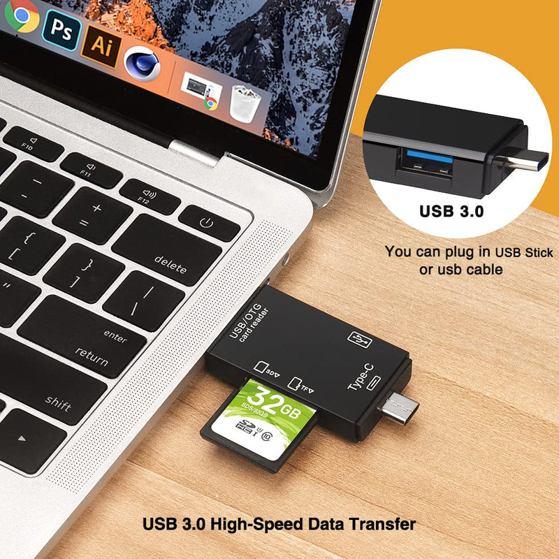 SD/Micro SD Memory Card Reader, BorlterClamp 6 in 1 USB C SD/TF Card Reader MicroUSB OTG Card Reader Compatible with PC, Laptop, MacBook, Smartphone (Black)