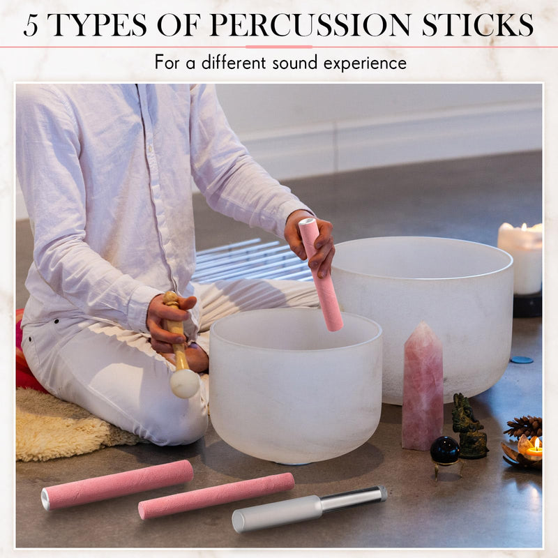 [AUSTRALIA] - Nuanchu 5 Pcs Crystal Singing Bowl Mallet Set Includes Sheepskin Solid and Hollow Sound Sticks Singing Bowl Rubber Mallet with Wood Handle Clear Acrylic Striker for Playing (Pink) Pink 