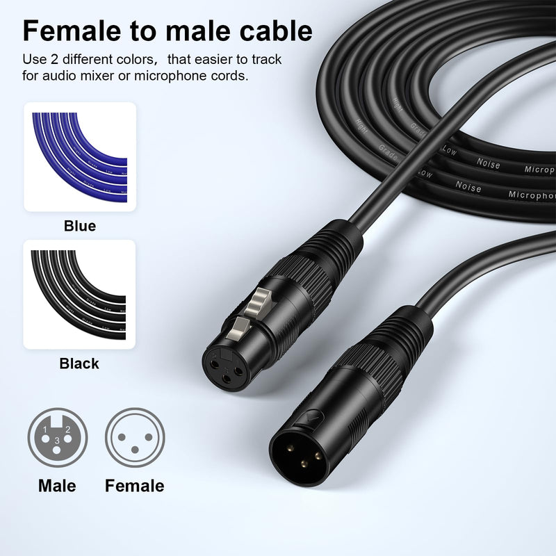 Aokeo XLR Cables 3FT 2 Pack, XLR Male to Female Microphone Cable for Speaker and Audio Setups,All Copper Conductors（1M） 3FT 6 Pack