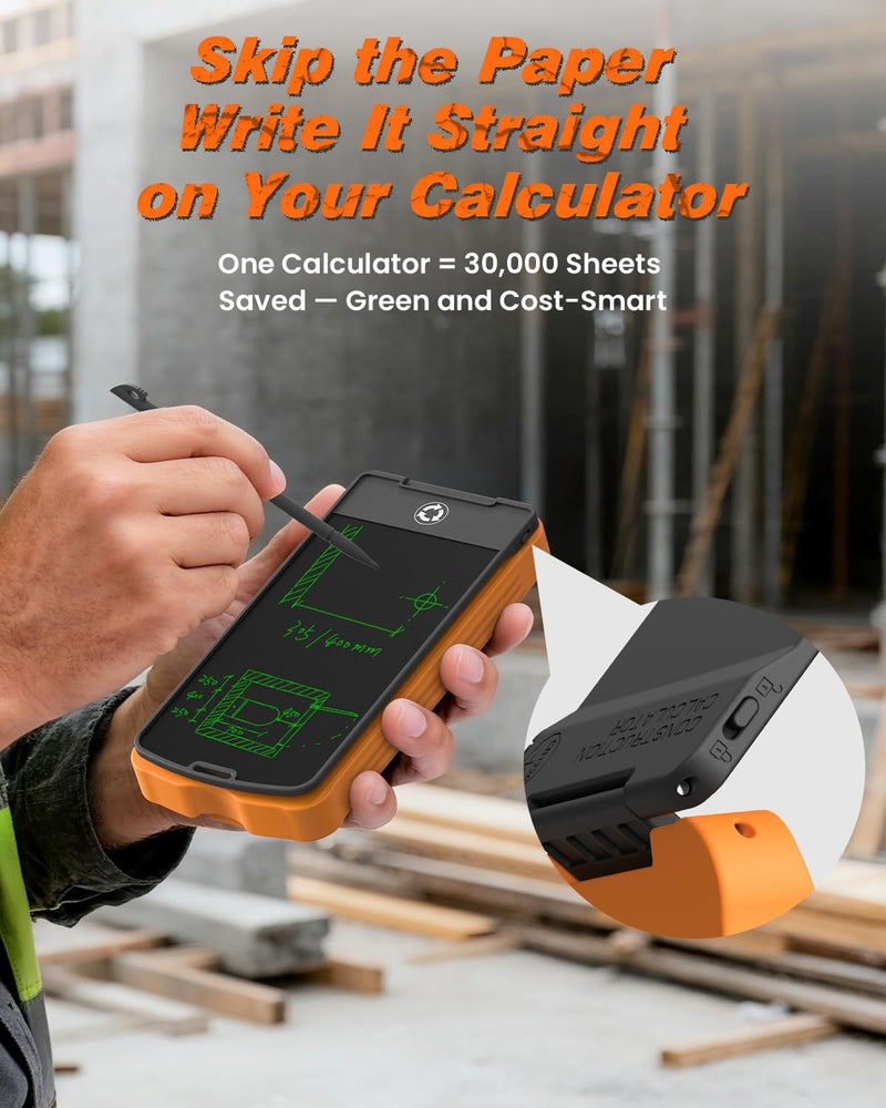 Construction Calculator with Writing Tablet Industrial & Scientific ROATEE Engineering Calculator for Contractor, Concrete Pocket Feet-inch-Fraction Calculators for Carpenter, Framer, Remodeler Gray Orange
