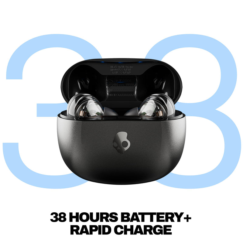 Skullcandy Rail ANC Active Noise Cancelling Wireless Earbuds - True Black | In-Ear, Bluetooth Headphones, Noise Cancellation, 38 Hours Battery, Microphone for iPhone Android, Customizable Sound