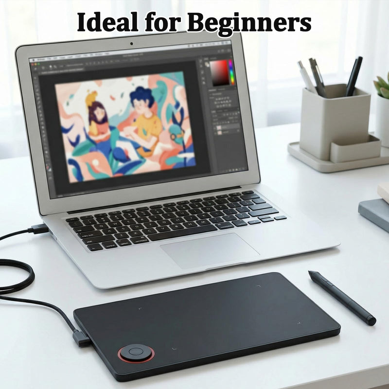 IMAGE Portable Graphics Drawing Tablet 8.9 * 5.3 Inch with 8192 Levels Battery-Free Pen and 1 Magic Circle 4 Hot Keys, Compatible with Windows/Mac/Android for Painting, Design & Online Teaching
