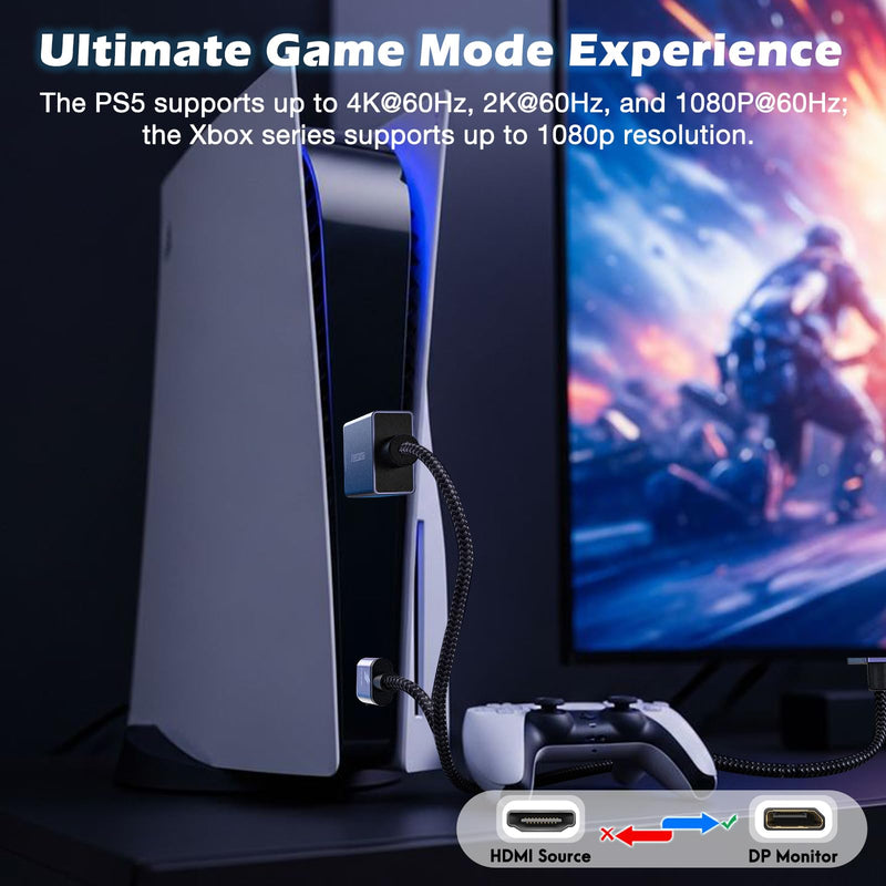 Active HDMI to DisplayPort Cable Uni-Directional 6FT (4K@60Hz/1080P@120Hz) | HDMI Source to DP Monitor Adapter Display Port Cord Compatible with Laptop, AMD, NVIDIA, PS5, Xbox and More 6 FT