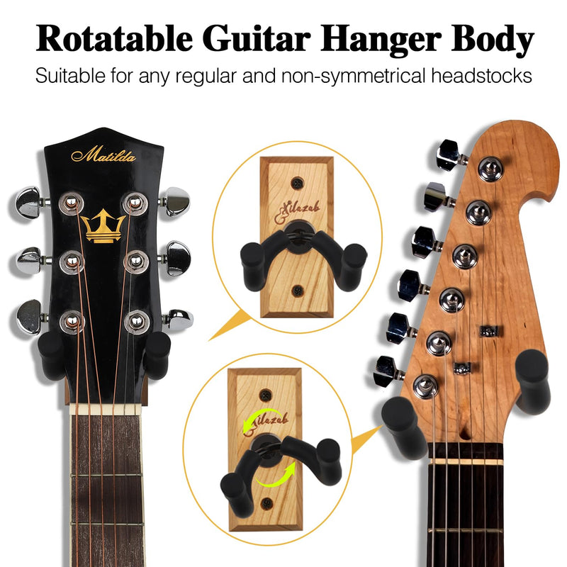 Guitar Wall Mount 2 Pack, Black Walnut Wood Guitar Hanger, U-Shaped Guitar Wall Hanger Mount, Guitar Holder Hook Stand Wall for Acoustic, Electric Guitar, Banjo, Bass, for Guitar Player