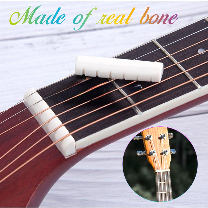 [AUSTRALIA] - 4PCS 6 String Acoustic Guitar Bone Bridge Saddle and Nut Made of Real Bone, Guitar Bridge Saddle (2 Pair) 