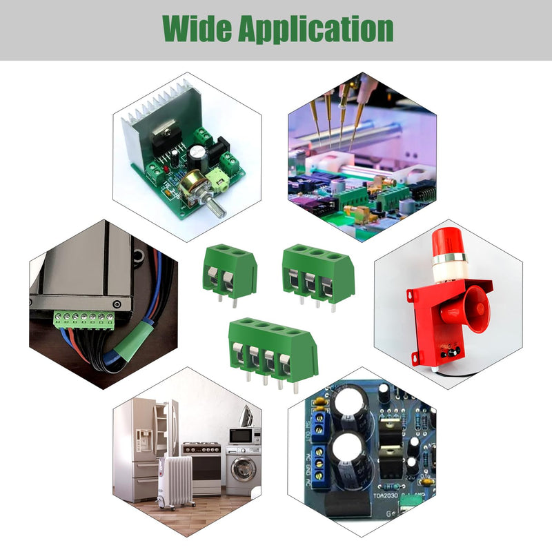 YIXISI PCB Mount Screw Terminal Block, 5 mm 2 Pin / 3 Pin / 4 Pin Screw Terminal Connector for Arduino DIY Project (85 x 2 Pin, 10 x 3 Pin, 5 x 4 Pin, Green) 2P+3P+4P