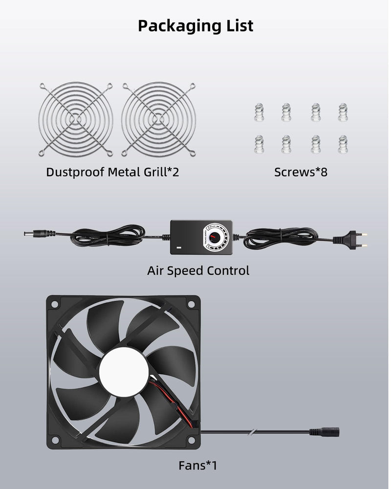 RUIZHI 120 mm Case Fan 12 V PC Fan - Computer Fan Adjustable Wind Speed, AC 220 V - 240 V Fan, 2750 RPM, Fan for PC Laptop, TV, Radio, Router, Single Row Fan 120mm×120mm×25mm