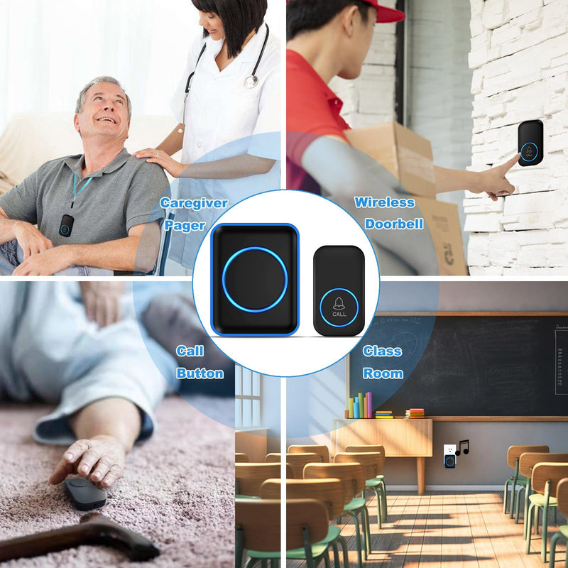 Caregiver Pager, FullHouse Wireless Call Button 1000+ Feet, SOS Alert Nurse Calling Elderly Fall Help System for Patient/Disabled Monitoring at Home, IP55 Waterproof 1 Call Button + 1 Receiver