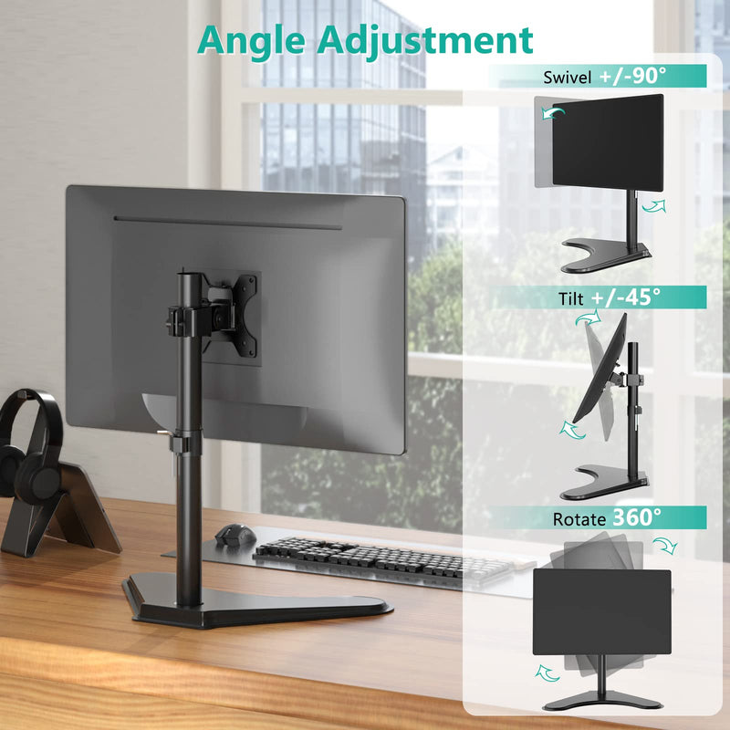 WALI Single Monitor Stand, Adjustable Monitor Stand for One Screen up to 32inch, Universal Freestanding Monitor Stand for hp acer lg Monitor with monting Holes 75 to 100mm (MF001),Black Black