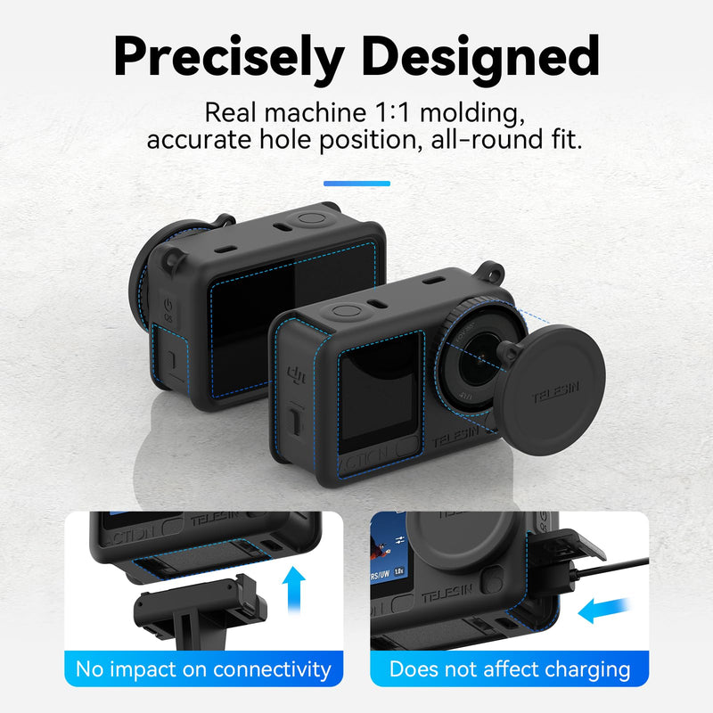 [AUSTRALIA] - Coyktonty Silicone cover Set for DJI Osmo Action 6 Camera With Lanyard/Slicone case/Lens Cap,Simple installation Comprehensive protection (Black) Black 
