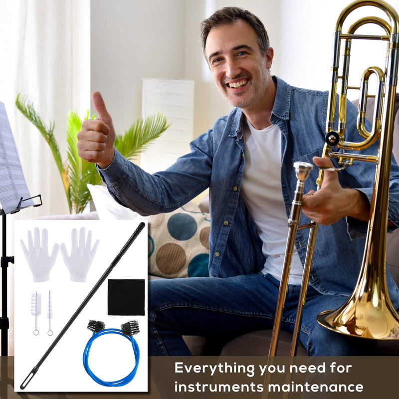 [AUSTRALIA] - 7 Pieces Trombone Care Cleaning Kit Maintenance Kit Flexible Brush Slide Grease Mouthpiece Brush Valve Cleaning Cloth Casing Brush Cleaning Rod White Gloves for Instruments 