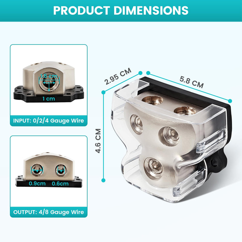 2PCS 2-Way Zine-Alloy Power Distribution Block, 0/2/4 Gauge in 4/8 Gauge Out Auto Car Audio Distribution Connecting Block, 2 Way Ground Distribution Block for Audio Amplifier Splitter ２ way (２PCS)