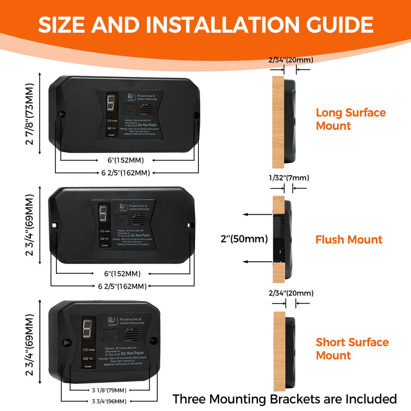 [AUSTRALIA] - RV Carbon Monoxide and Propane Detectors, Camper CO/LP Gas Alarm, 12V DC 3 Brackets Compatible with All Other Brands with Digital Display and Screwdriver, Flush & Surface Mount 