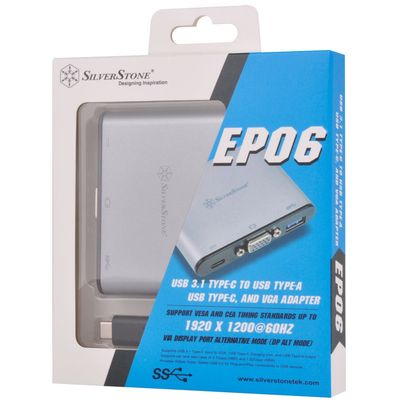 SilverStone Technology USB 3.1 Type-C to USB Type-A, Type-C X 1(Charging Port) and VGA Connector Adapter (EP06C)