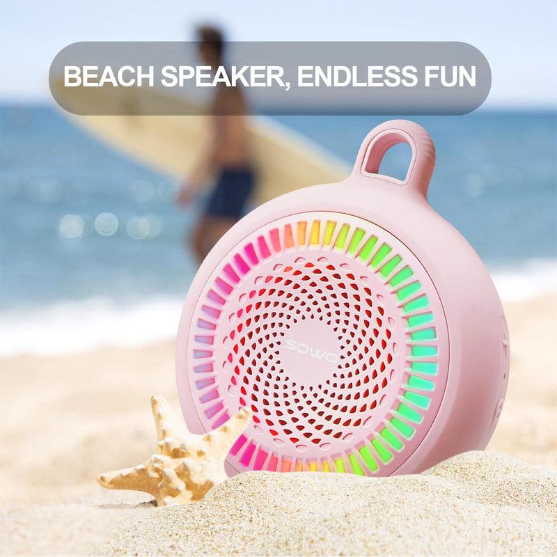 SOWO Small Waterproof Speaker Bluetooth Portable Wireless - Clip Speaker for Shower - Powerful Bass and Louder Volume - Colorful Lights and Lightweight for Travel,Kitchen,Pool - Pink