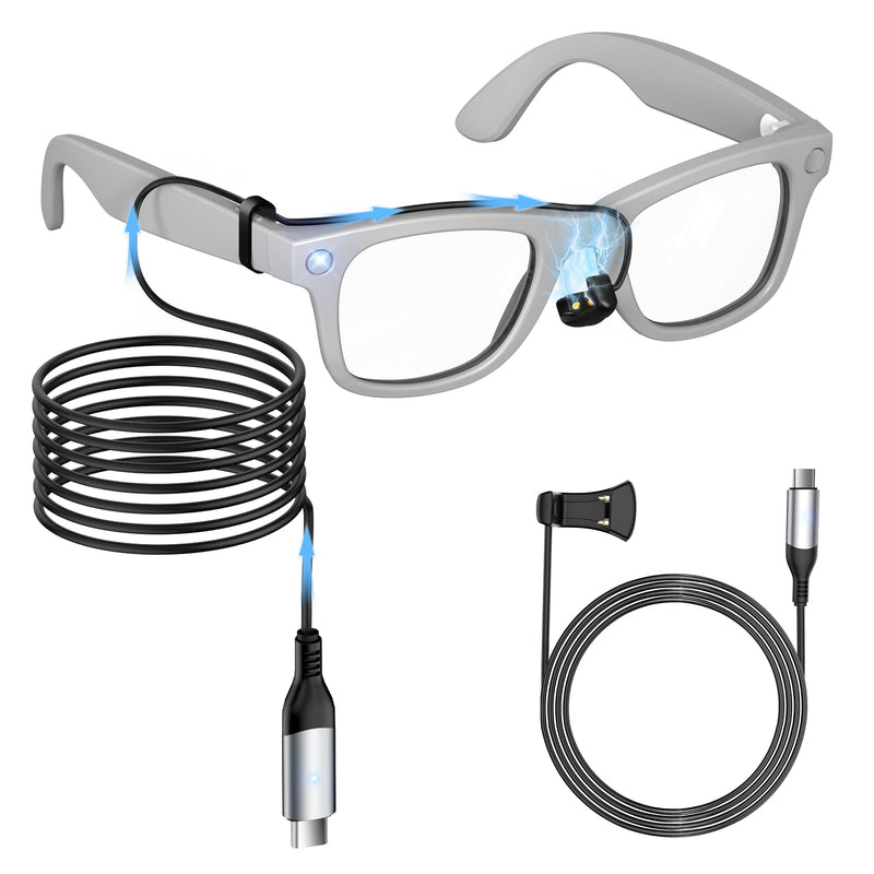Wearable Battery Pack Charger + USB-C Charging Cable Compatible with Ray-Ban & Oakley Meta Smart Glasses Gen 1 & Gen 2, Ultra-Light Mini Power Bank with Proprietary Handshake Protocol Cable for Wayfar