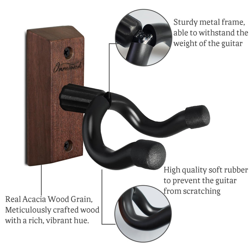 Guitar Wall Mount 3 Pack, Acacia Hardwood Guitar Hanger, U-Shaped Guitar Wall Hanger Mount, Guitar Holder Hook Stand Wall for Acoustic, Electric Guitar, Banjo, Bass, for Guitar Player Men Boy