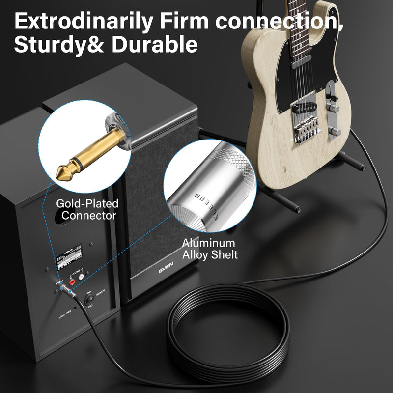 Elecan Premium 6.35mm Guitar Cable 30 Ft/2 Pack, 1/4 Inch TS to 1/4 Instrument Cable, Mono Jack 12 AWG Unbalanced Bass AMP Cord Male to Male for Electric Guitar, Bass, Keyboard,Pro Audio-OD 9.5MM+Ties 30FT-2PK