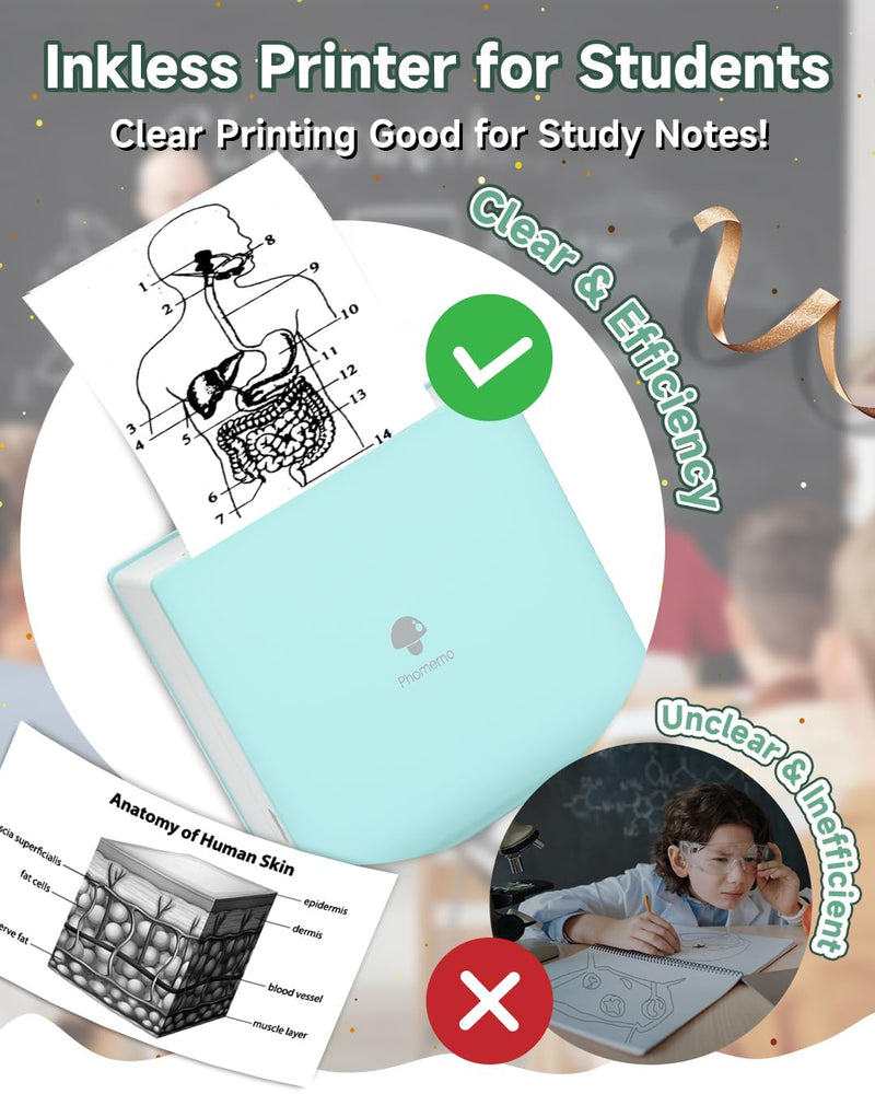 Phomemo Sticker Printer -M02 Mini Thermal Printer Bluetooth Sticker Maker with 3 Rolls Paper, for DIY Creation, Study Notes, Memo, List, Work Plan, Gift, Cyan 1 Printer + 3 Roll Papers