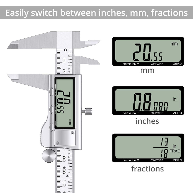 Proster Digital Caliper 8 Inch/200 mm + 32 Feeler Gauge Calliper Stainless Steel Electronic Caliper Inch/Fractions/Metric Caliper for Length Width Depth Inner / Outer Diameter 200 mm
