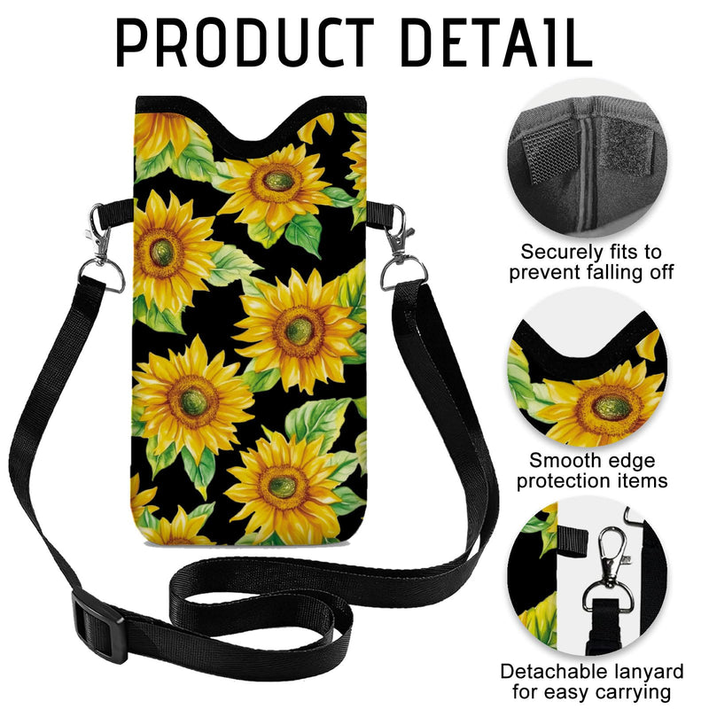 GLOBLELAND Sunflowers Cell Phone Sleeve Pouch Case Bag 7.1×3.9 inch Flowers Shockproof Universal Phone Bag with Crossbody Strap Neck Lanyard for Women Men Phone Headphones Watch