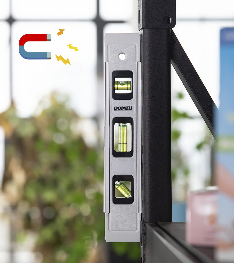 DOWELL Magnetic Torpedo Level 23cm Mini Dragonfly Spirit Level with Aluminum Frame 180/90/45 Degrees (1 Piece, White) 1