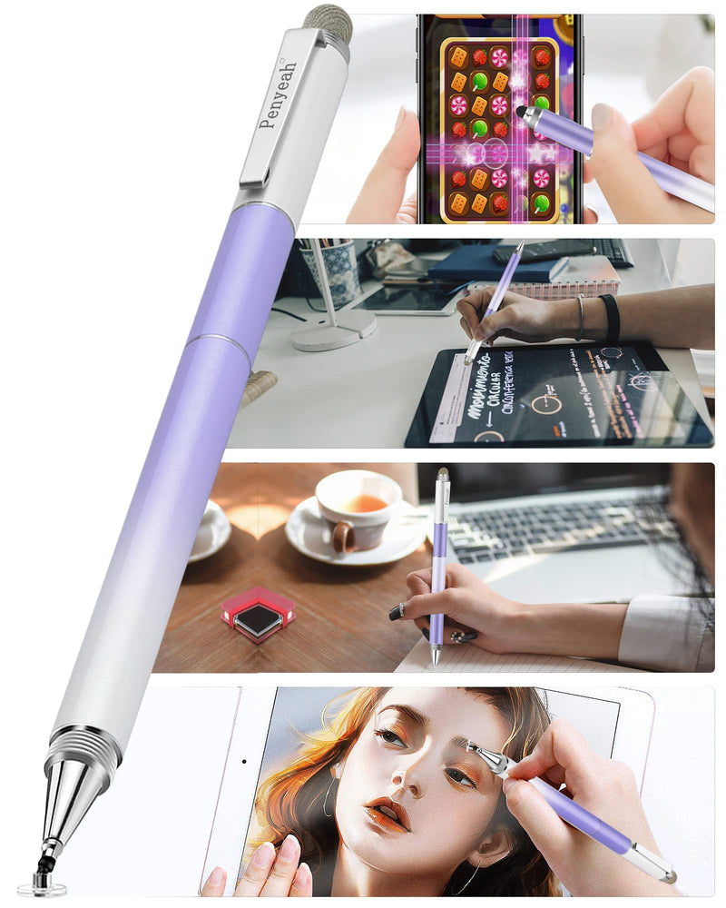 Penyeah Stylus Pen for iPad/iPhone/Android (4 in 1),Universal Touch Screen Disc Tip/Mesh & Rubber Tip Stylist Pen for All Capacitive Phones/Tablets/Laptops-Dream Purple Dream Purple