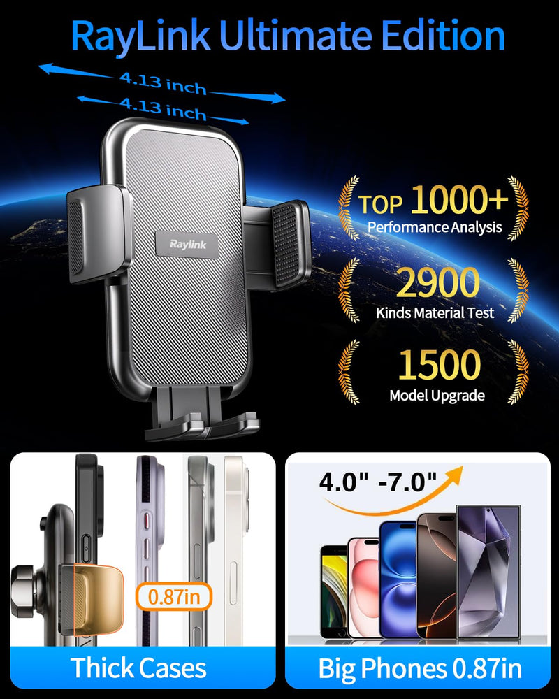 NO.1 Best【Fixed Integrated 122lb】Military-Grade Car Phone Holders Windshield Dashboard Vent【Upgraded Suction & Clip】Cell Phone Mount with Patent & Safety Certs for iPhone 17 Pro Max 16 15 Samsung Four-claw panel + duckbill clip