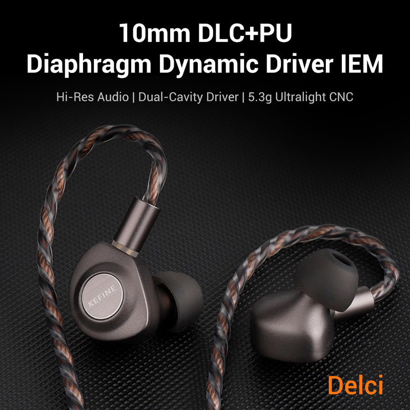 Delci 10mm DLC+PU Dynamic Driver in-Ear Monitors, Hi-Fi Wired Earphones with Interchangeable Tuning Nozzles, CNC Aluminum Wired Earphones, Detachable Hybrid 164-Core Silver-Plated Cabl (3.5mm)