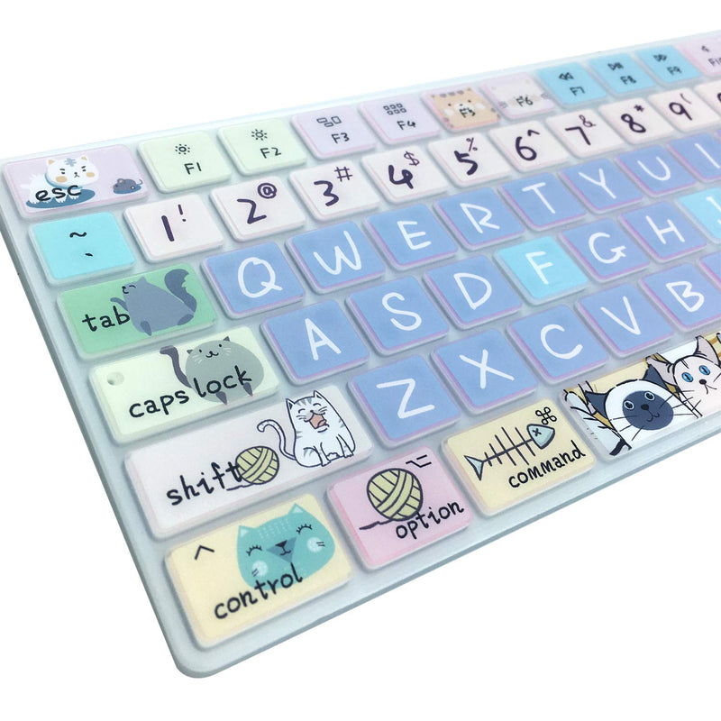 WSLUCKO Silicone Keyboard Cover Skin for 2017/2018 Apple iMac Wireless Magic Keyboard with Numeric Keypad (Model:MQ052LL/A A1843), US Layout, Cute Cat