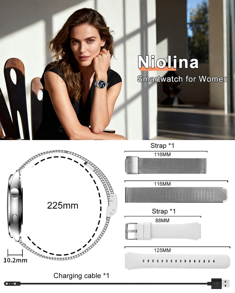 Smart Watches for Women, 1.27" TFT Touchscreen Smartwatch Answer/Make Call, Activity Fitness Trackers with 120+ Sports/HR/Sleep/SpO2 Monitor, IP68 Waterproof for Android iOS (Silver) Silver