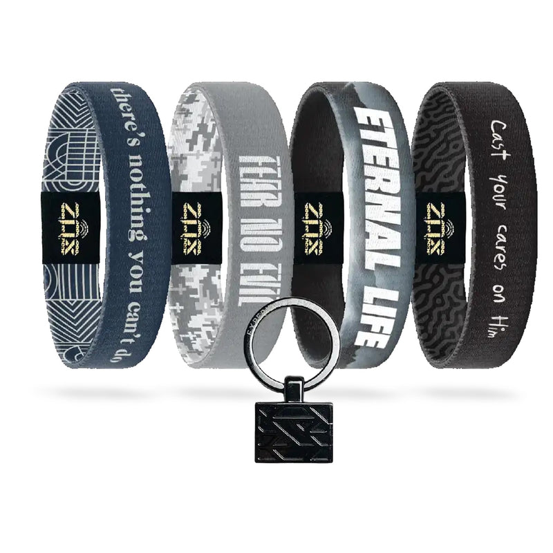 ZOX Interactive Bible Verse Bracelets — Men's Bible Pack | Compatible with iPhone & Android, Scan for Daily Scripture, Stretchy Elastic Wristband, Fun Gift for Men, Women & Teens 4-Pack Multi Medium