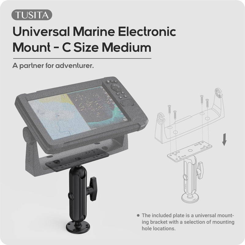 TUSITA Universal Marine Electronic Mount - C Size Medium, Aluminum Fish Finder Mount with 1.5" Ball for Boat, 360° Rotation, High Salt Water Resistant, Compatible with Garmin, Lowrance and More Medium Arm