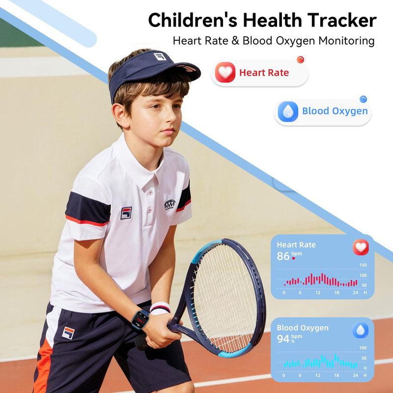 Smart Watch for Kids with Find My, 1.83" Fitness Tracker Watch No APP No Phone Needed, Pedometer, Heart Rate, Sleep Monitor, IP68, Puzzle Games for Girls Boys Teens 5-16, Gift, Blue