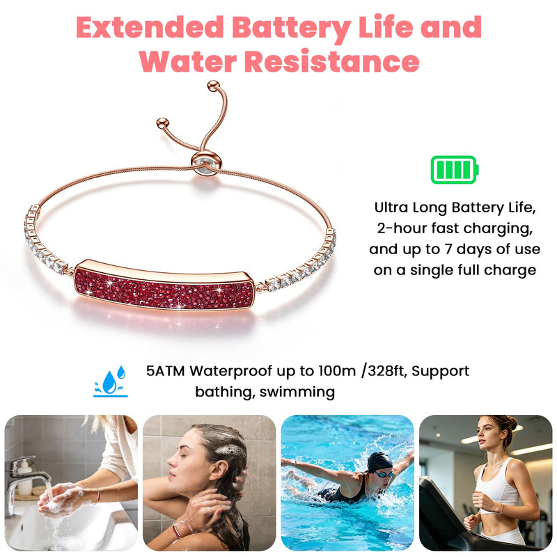 Smart Bracelet for Women | Screenless Jewelry Fitness Tracker with Sleep, Heart Rate, Stress & Steps Tracking, 7-Day Battery, Waterproof, Red Pure Red