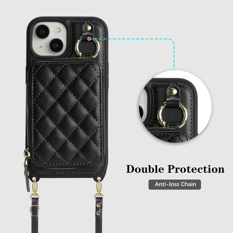 Cavor for iPhone 13 Wallet Case with Card Holder, Black | for iPhone 13 Case with Strap, Crossbody Lanyard Phone Case for Women Men, Magnetic Detachable Compatible with Magsafe