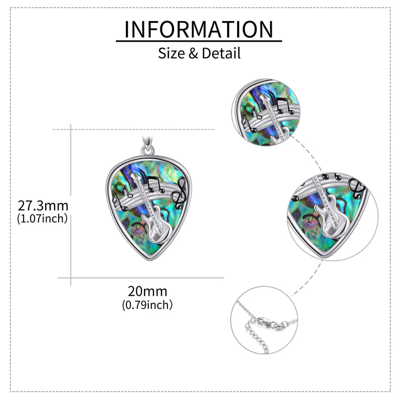 Guitar Pick Necklace 925 Sterling Silver Guitar Plectrum Pendant Necklace Stainless Steel Chain Guitar Pick Musical Guitarist Gifts for Women Men